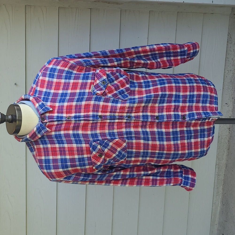 IRON AND‎ RESIN Flannel Blue Red White Plaid Cotton USA Sz XXL Long Sleeve Shirt